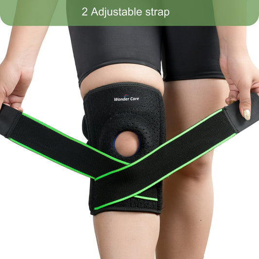 Wonder Care Neoprene Blend Adjustable Knee Support With Anti-Slip Silicon Strip,Breathable Patella Knee Brace Cap For Pain Relief,Sports, Arthritis Protection For Men & Women Free Size
