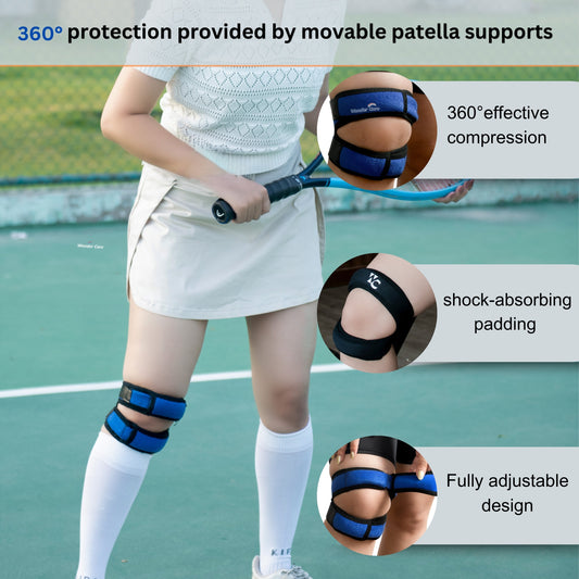 BUY 1 Get 1 FREE Wonder Care Adjustable Knee Neoprene_Blend Brace For Pain, Patella, Strap For Workout, Sports, Arthritis, Acl, Mcl, Meniscus Tear Patellar Tendon Support Men & Women Free Size (Blue/Black)