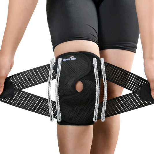 Wonder Care Adjustable Wrap Knee Support Brace, Air Mesh Fabric Knee Brace Cap for Pain Relief, Sports, Arthritis, Running Protection (Black)
