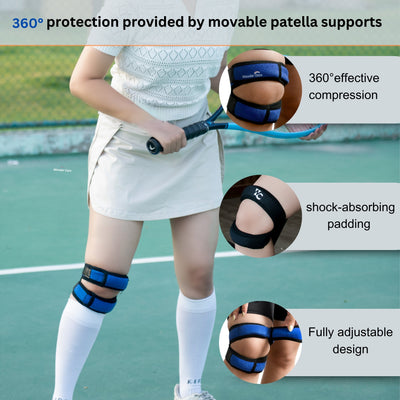 BUY 1 Get 1 FREE Wonder Care Adjustable Knee Neoprene_Blend Brace For Pain, Patella, Strap For Workout, Sports, Arthritis, Acl, Mcl, Meniscus Tear Patellar Tendon Support Men & Women Free Size (Blue/Black)