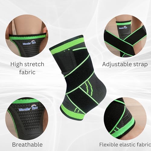 Wonder Care Ankle Brace Compression Sleeve Support for Women & Men Ankle Wrap with Ankle Strap for Running Youth ankle brace for sports Ankle Fasciitis Achilles Tendon brace for plantar fasciitis