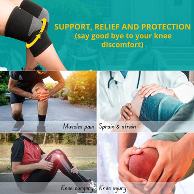 BUY 1 Get 1 FREE Wonder Care Black Bamboo Knee Sleeves for Men/Women, Knee Support for Running, Gym, Badminton, Sports, Compression Knee Sleeves | Perfect Knee Brace for Knee Pain and Enhanced Comfort
