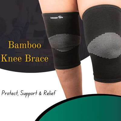 BUY 1 Get 1 FREE Wonder Care Black Bamboo Knee Sleeves for Men/Women, Knee Support for Running, Gym, Badminton, Sports, Compression Knee Sleeves | Perfect Knee Brace for Knee Pain and Enhanced Comfort