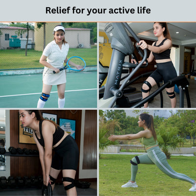 BUY 1 Get 1 FREE Wonder Care Adjustable Knee Neoprene_Blend Brace For Pain, Patella, Strap For Workout, Sports, Arthritis, Acl, Mcl, Meniscus Tear Patellar Tendon Support Men & Women Free Size (Blue/Black)