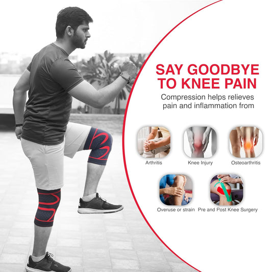 BUY 1 Get 1 FREE Wonder Care Knee Sleeve Knee Brace Compression Knee Sleeve For Men And Women Knee Support Running Knee Sleeve Workout Knee Sleeve Gym Hiking Sports Running Gym [Red-Black, L 1 Pair(2pcs)]